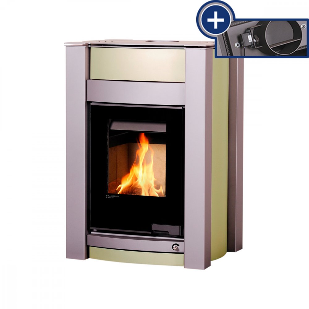 Levně HS FLAMINGO krbová kamna AQUAFLAM VARIO KALMAR 11/7 kW - olivová - elektronická regulace