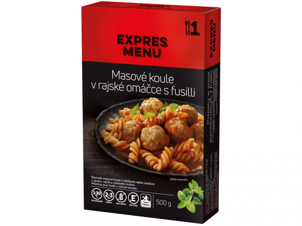 Levně Expres Menu masové koule v rajské omáčce s fusilli 1 porce 500g